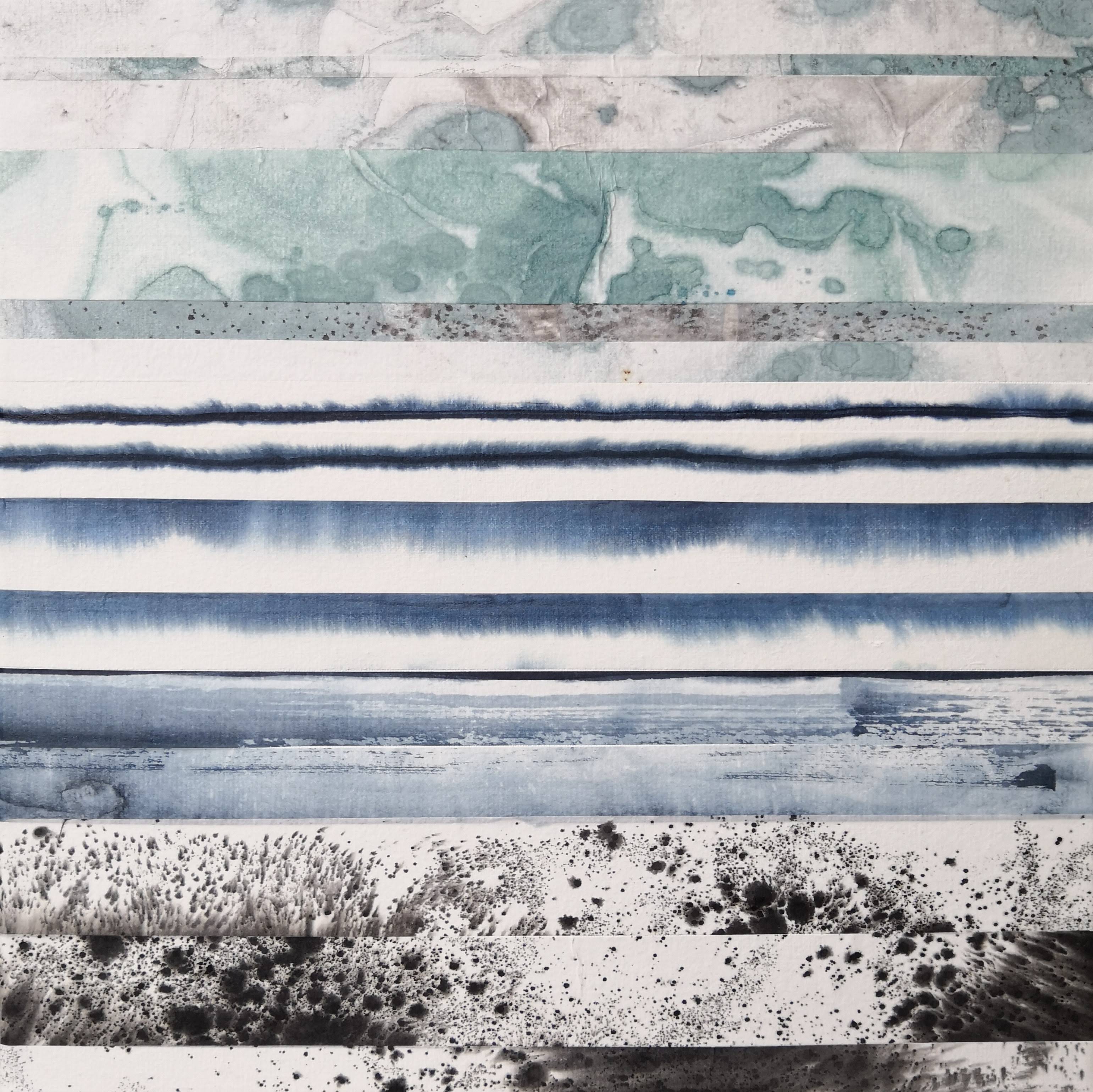 Grand format abstrait aux pigments bleus et graphite